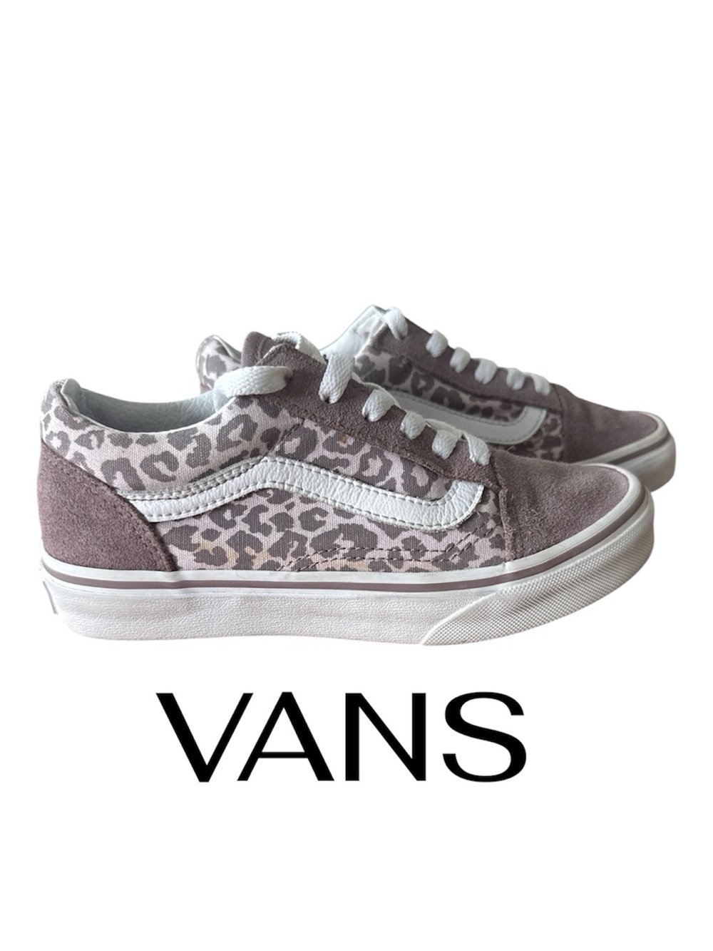 VANS Leopard Print Sneakers | Girls Size 2 | Pink/Mauve/White
